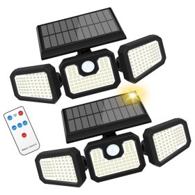 2 Pack 210 LED Solar Outdoor Lights 3 Heads Solar Lights IP65 Waterproof Solar Motion Sensor Lights With Remote Control