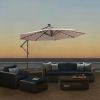 10 FT Solar LED Patio Outdoor Umbrella Hanging Cantilever Umbrella Offset Umbrella Easy Open Adustment with 32 LED Lights